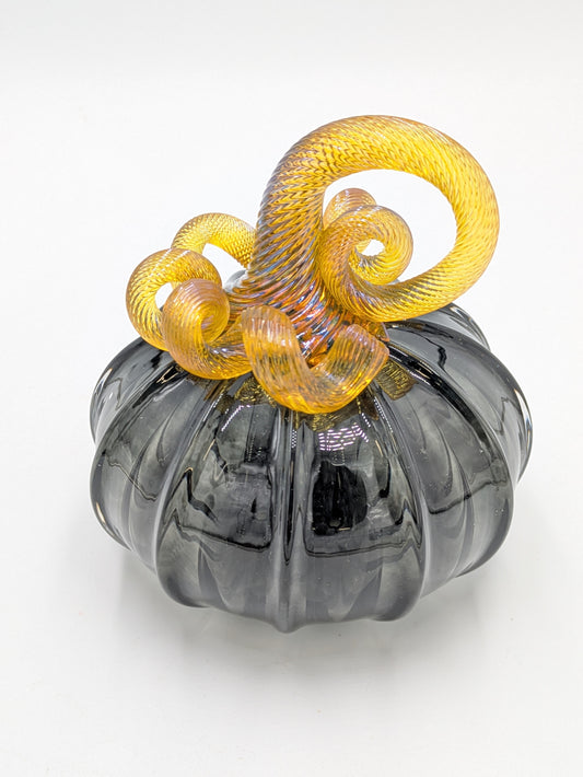 Handcrafted Glass Clear Black Pumpkin by Michelle Trammel
