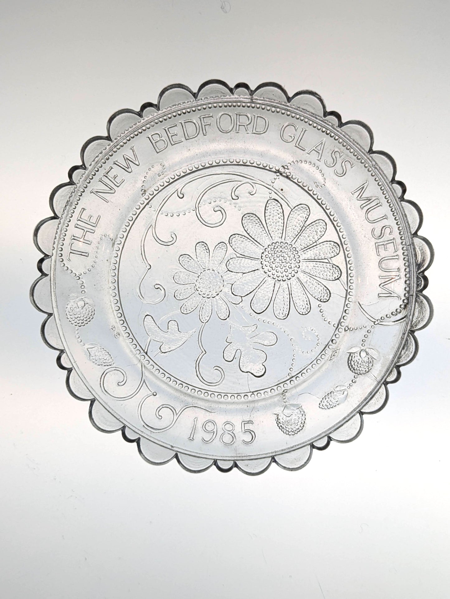 Hand Pressed Glass Cup Plate "New Bedford Museum of Glass 1985"