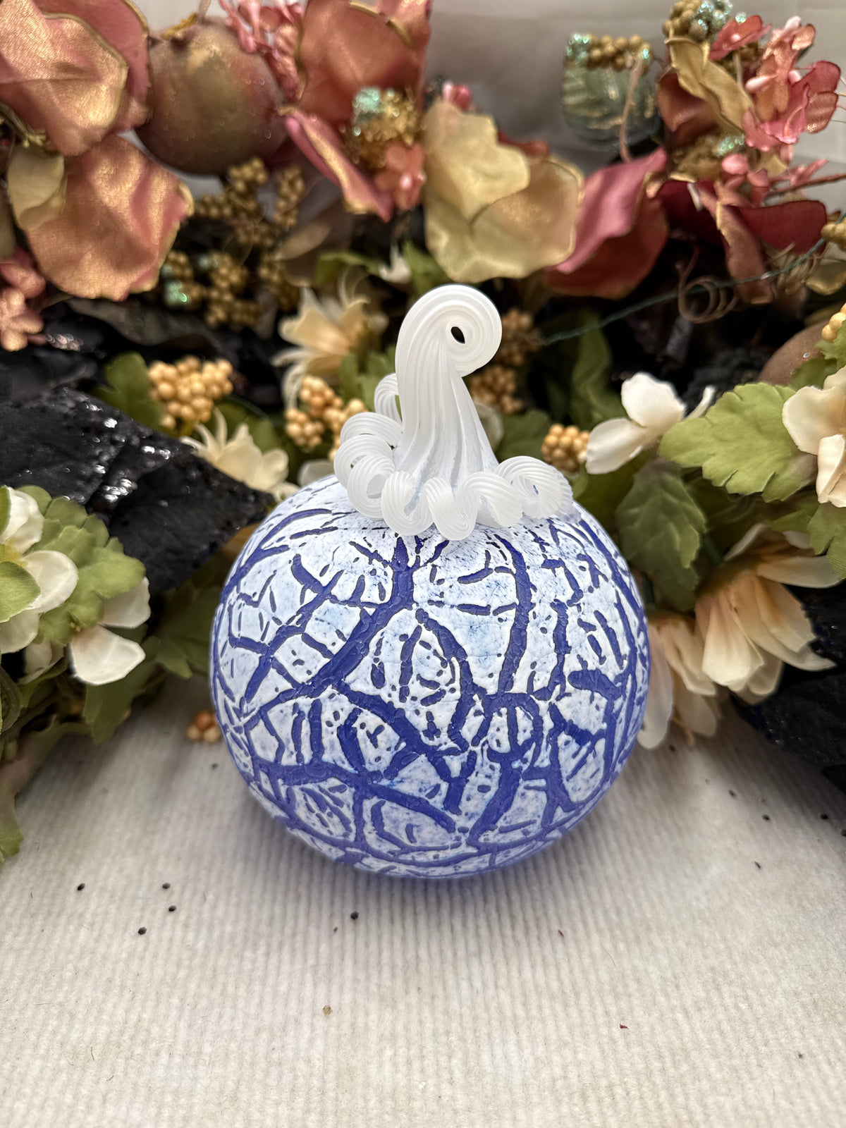 Belleau White and Blue Crackle Pumpkin - Large