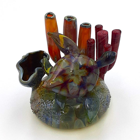 Handblown Glass Turtle Reef Sculpture  by Don Parkinson