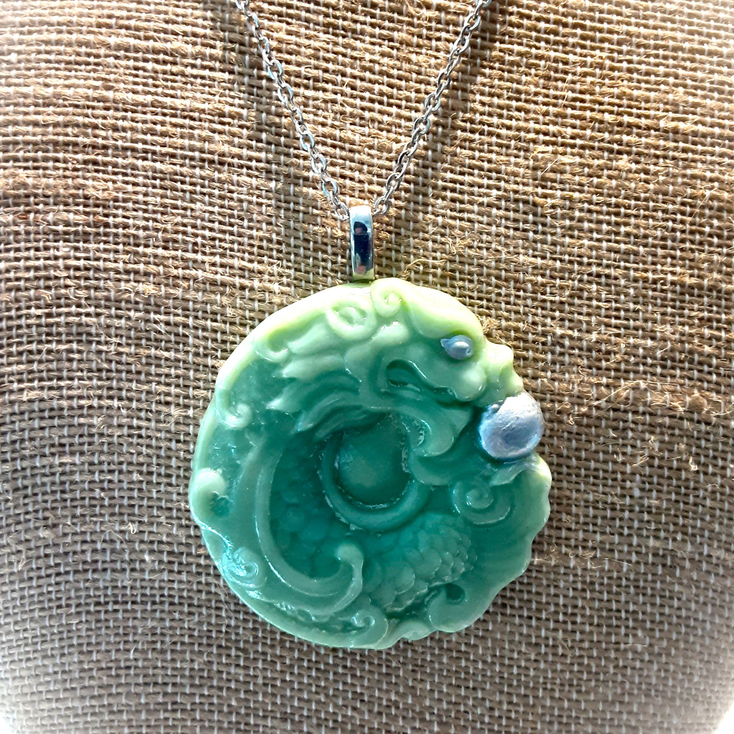 Jade Dragon Necklace Sandwich Glass Museum
