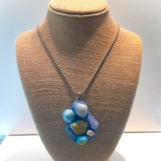 Shell Collage Blue Necklace