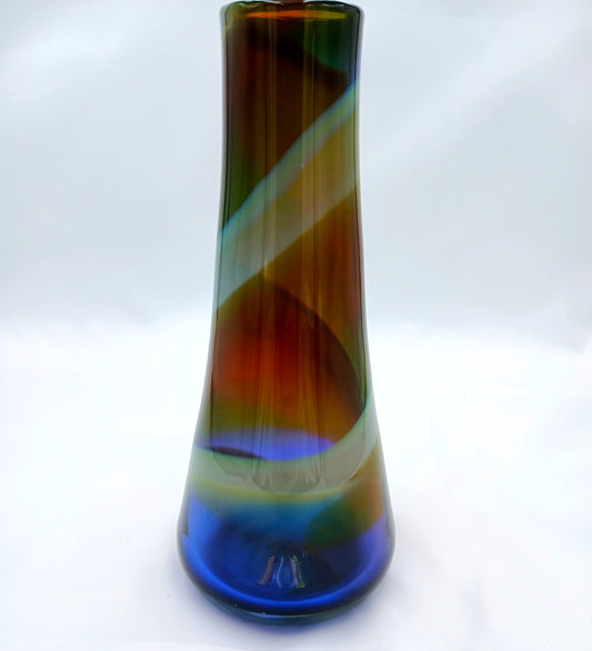 Mixed Blue, Red, and Amber Jewel Vase