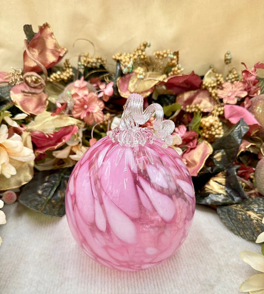 Hoogs and Crawford Clear and Light Pink Swirl Pumpkin - Medium