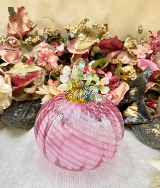 Hoogs and Crawford Dark Pink and Clear Swirl Pumpkin - Medium