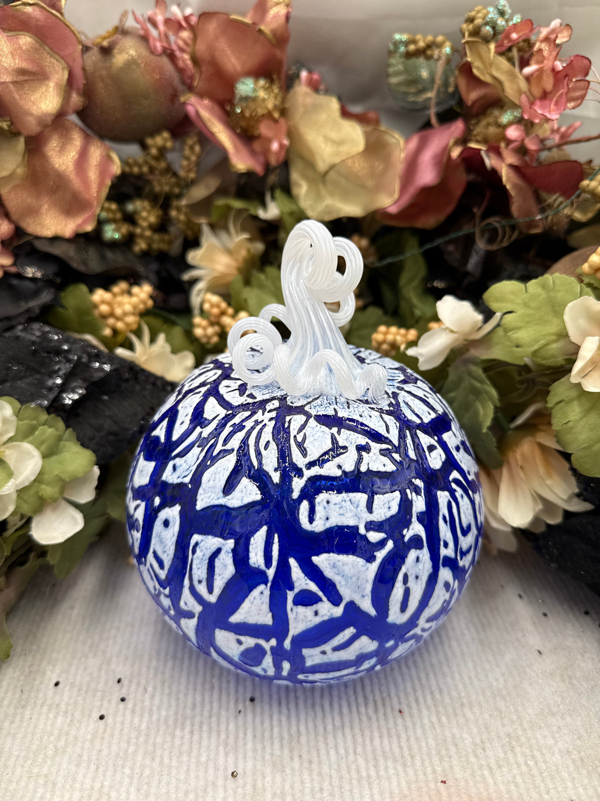 Belleau White and Blue Crackle Pumpkin - XL