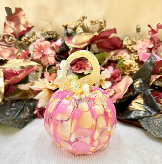 Kim Savoie Pink and Yellow Dot Pumpkin - Medium