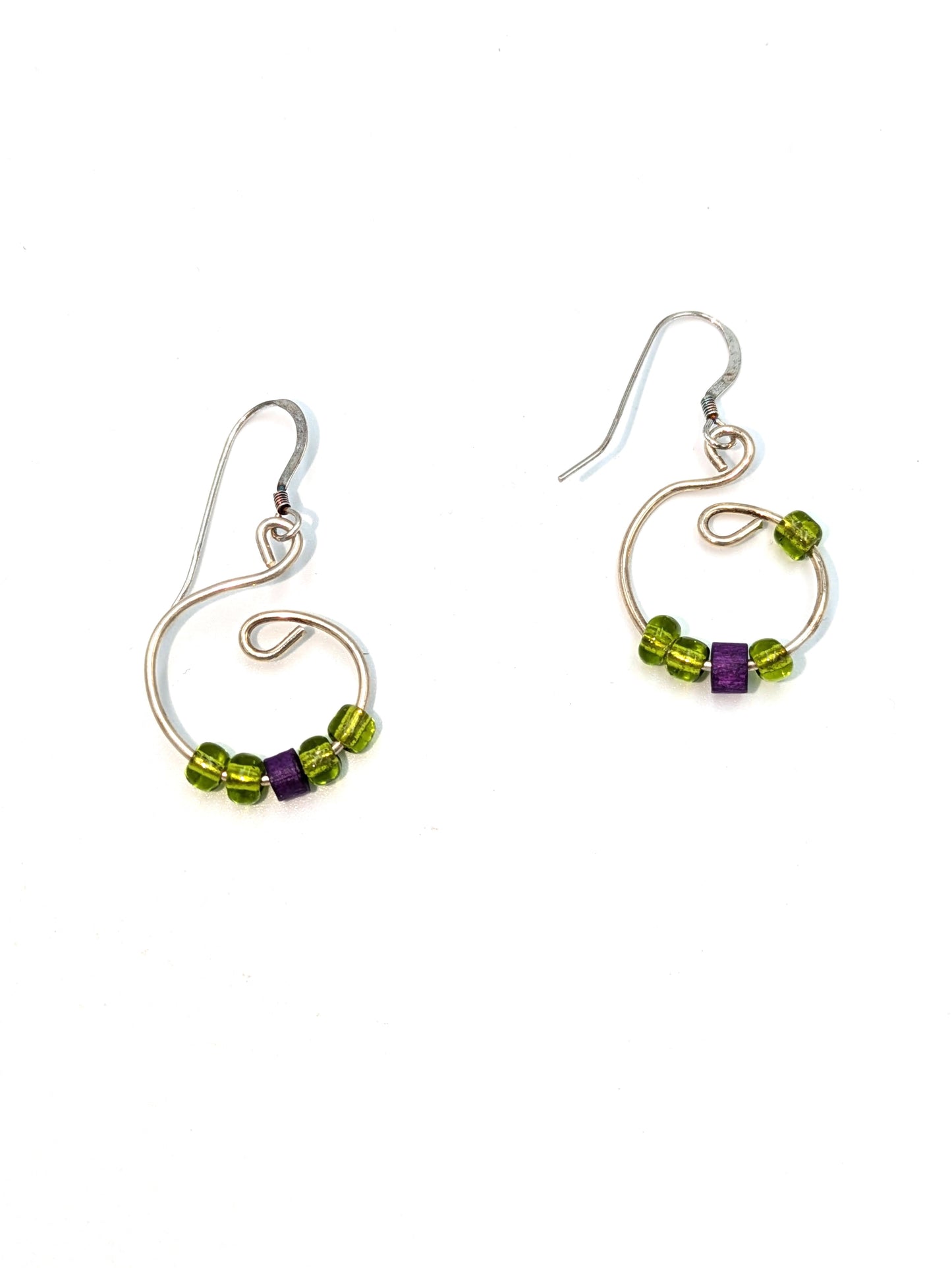 Purple & Green Czech Glass Earrings