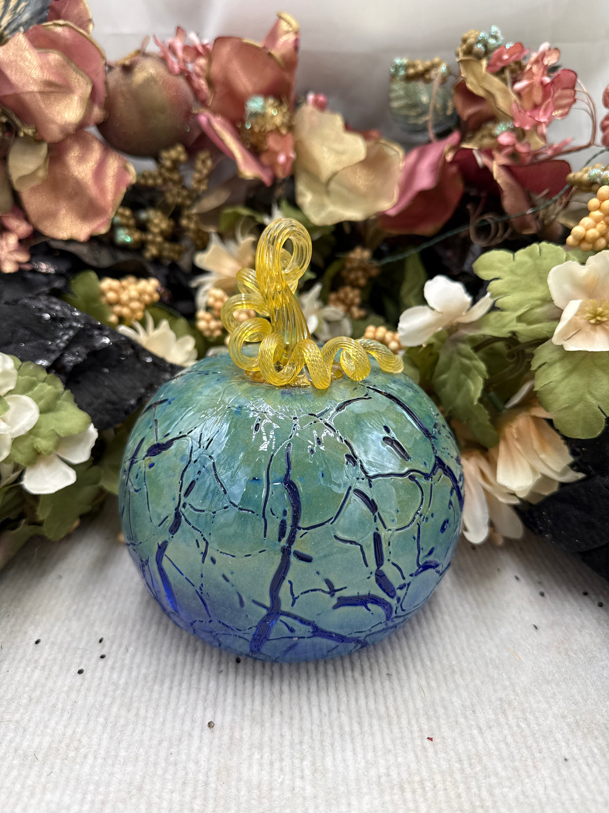 Belleau Green and Blue Crackle Pumpkin - XL