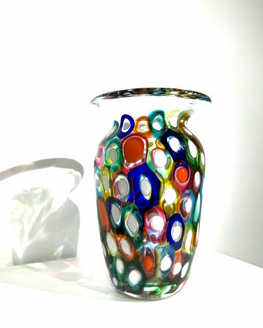 Fritz Glass Dot Vase - Multicolor and White