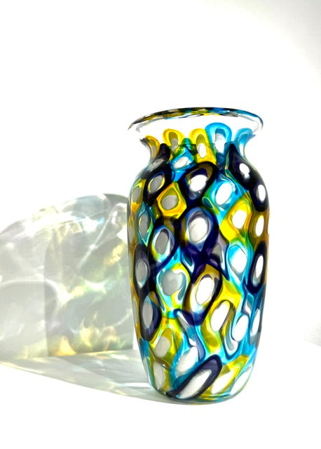 Fritz Glass Dot Vase - Yellow, Teal, Dark Blue, and White