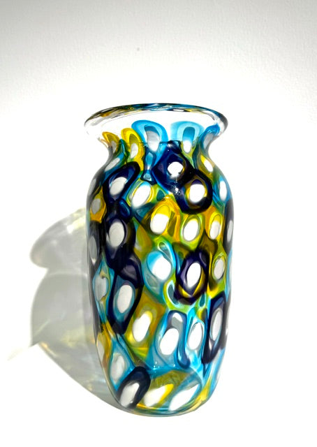 Fritz Glass Dot Vase - Yellow, Teal, Dark Blue, and White