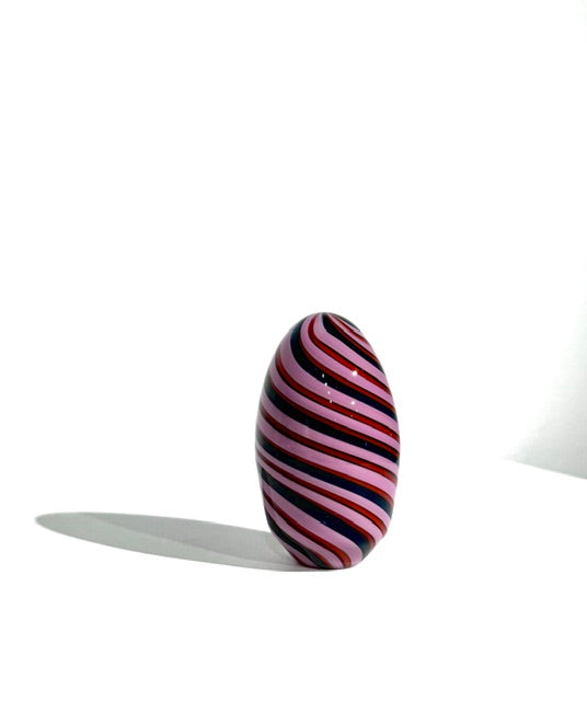 Fritz Glass Egg - Light Pink, Dark Blue, and Red
