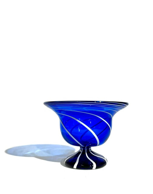 Fritz Glass Footed Salt - Cobalt Blue and White