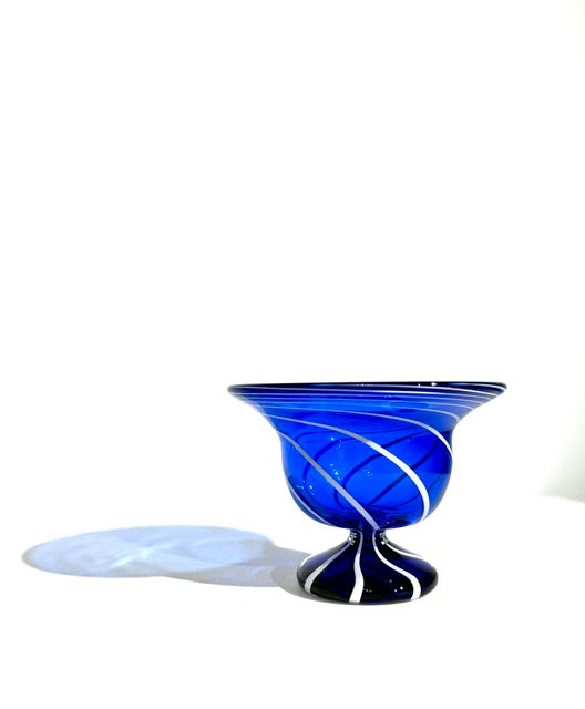 Fritz Glass Footed Salt - Cobalt Blue and White