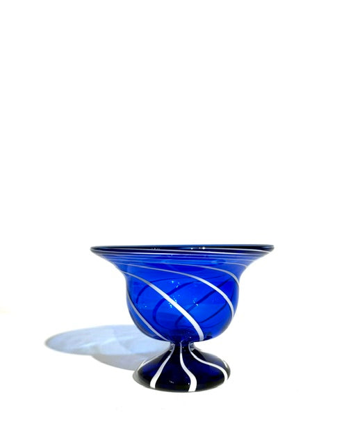 Fritz Glass Footed Salt - Cobalt Blue and White