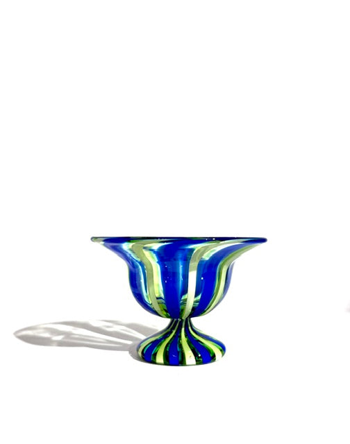 Fritz Glass Footed Salt - Green and Dark Blue
