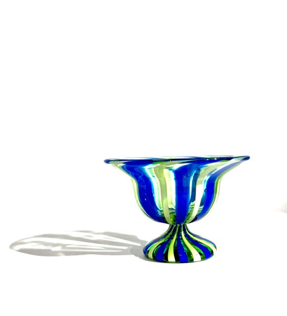 Fritz Glass Footed Salt - Green and Dark Blue