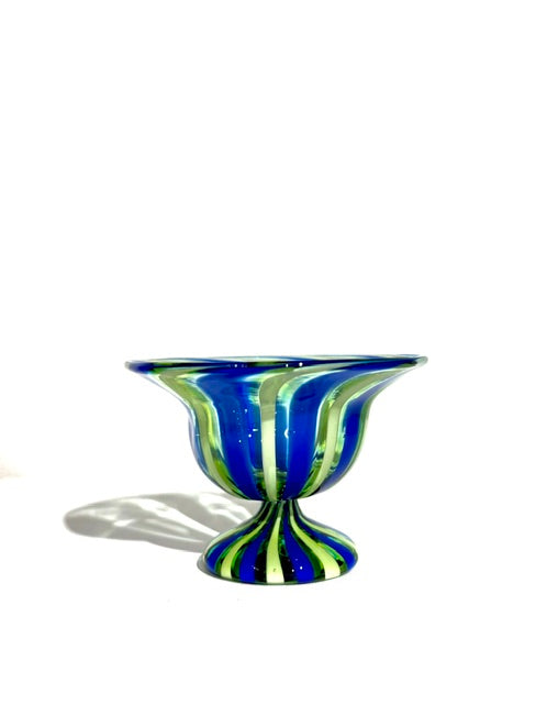 Fritz Glass Footed Salt - Green and Dark Blue