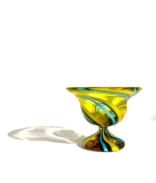 Fritz Glass Footed Salt - Yellow and Teal