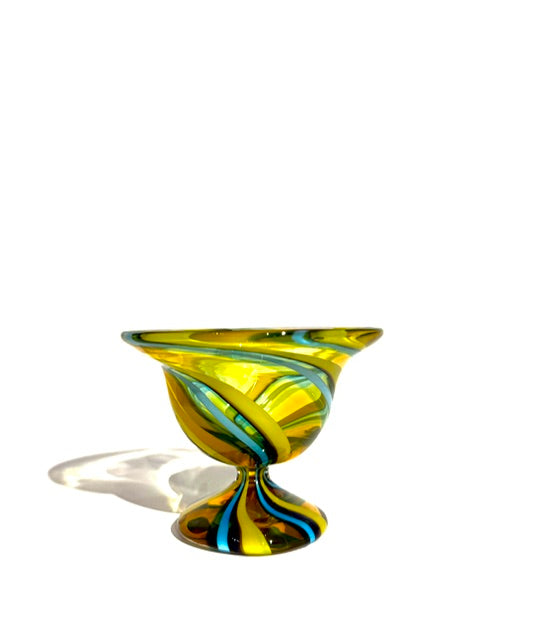 Fritz Glass Footed Salt - Yellow and Teal