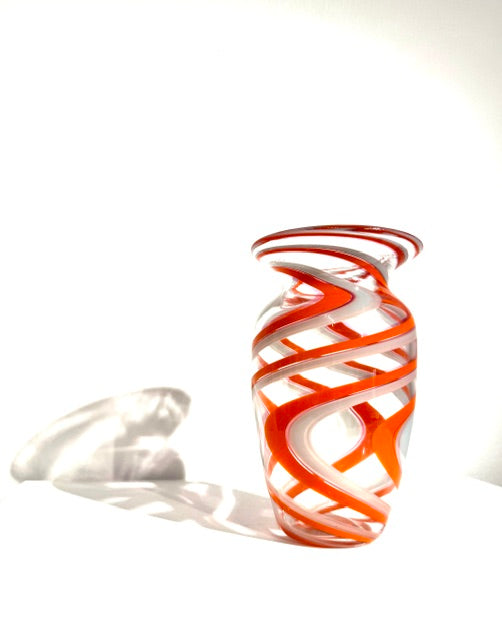 Fritz Glass Medium Vase - Clear, Orange and White
