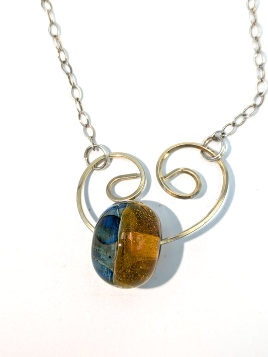 Amber/Navy Lampwork Statement Necklace