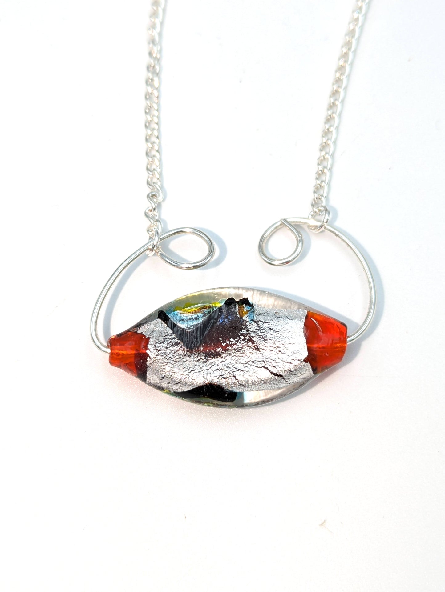 Silver Foil Lampwork Statement Necklace