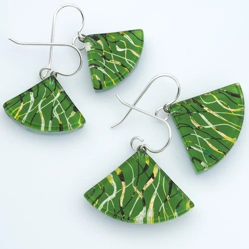 MOMO Glassworks Green Fibers Fan Earrings - Medium