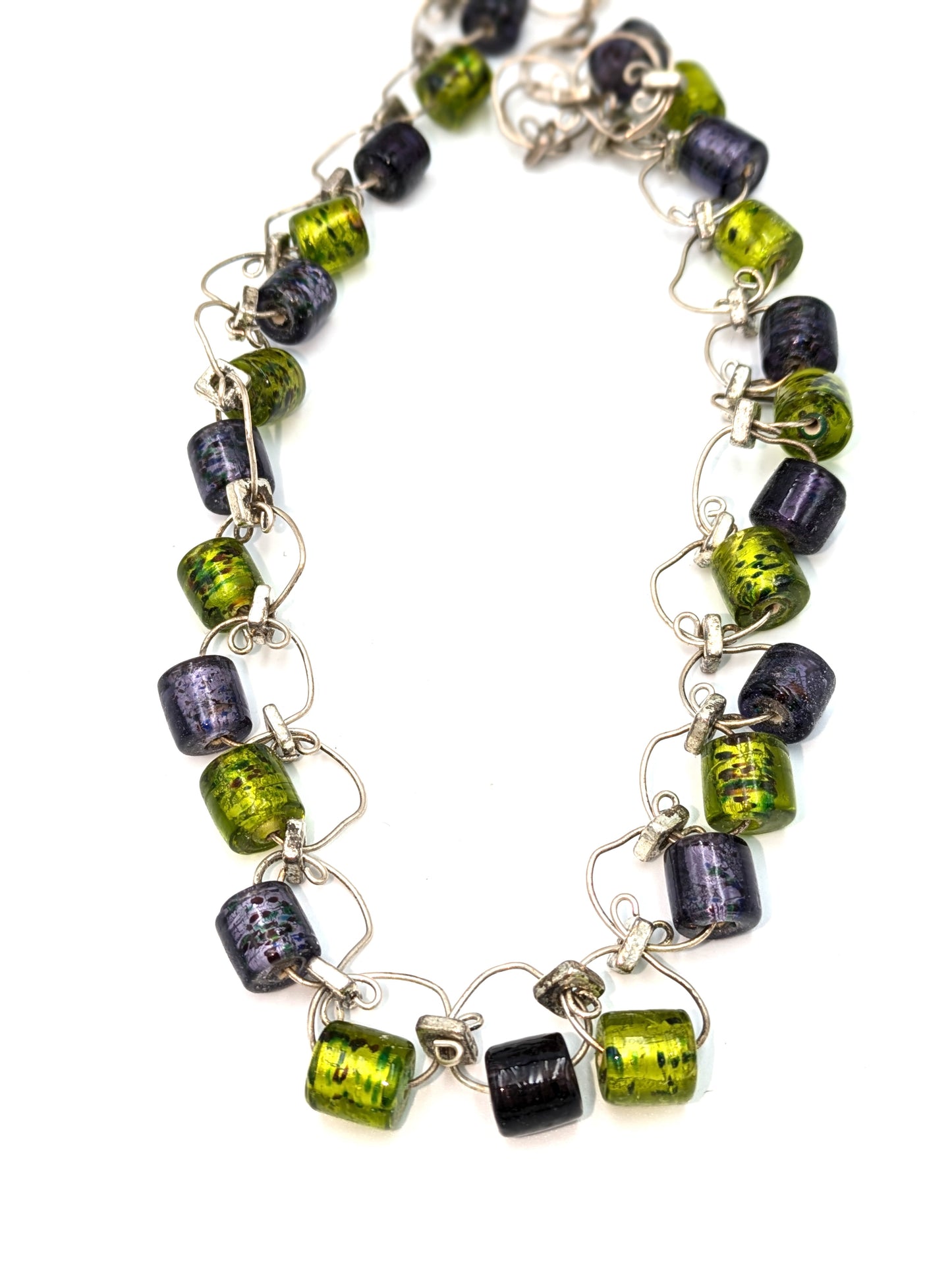 Chartreuse & Lavender Beaded Link Necklace