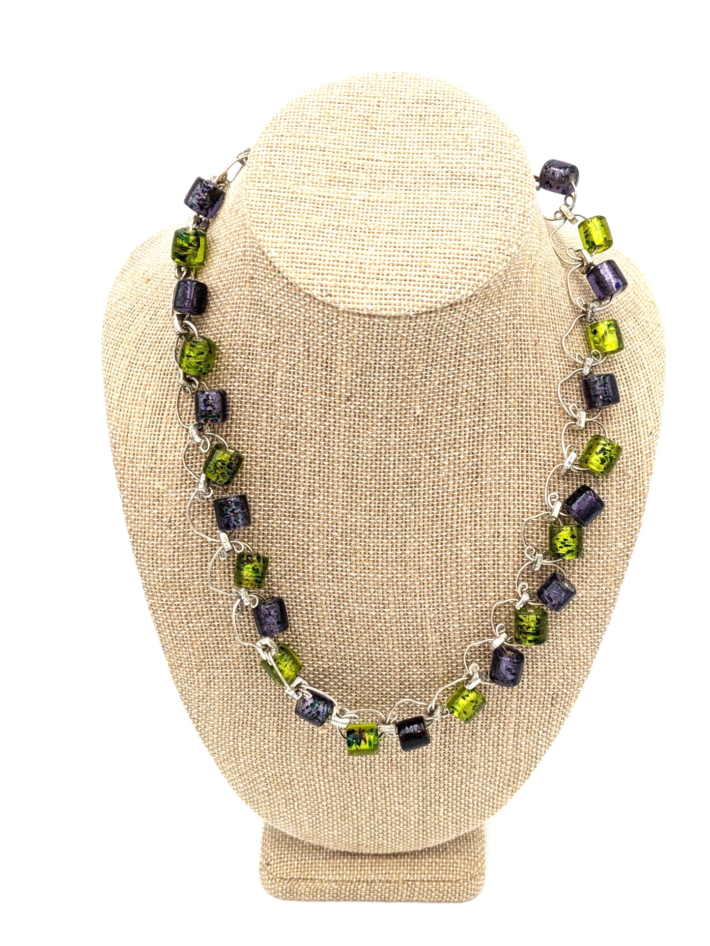 Chartreuse & Lavender Beaded Link Necklace