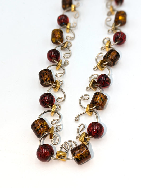 Gold & Amber Beaded Link Necklace