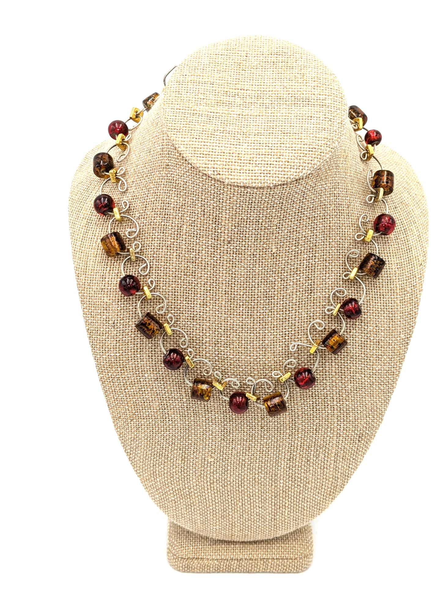 Gold & Amber Beaded Link Necklace