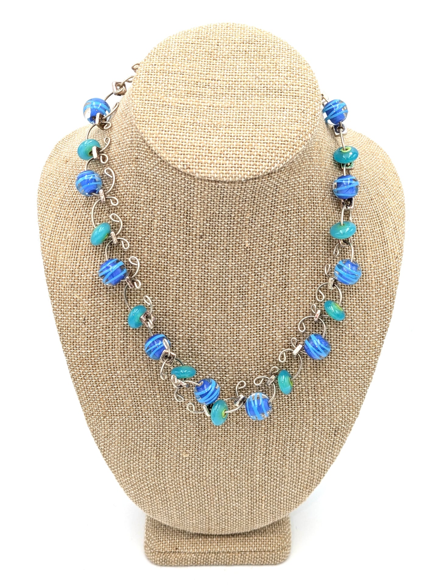 Sky Blue Lampwork Beaded Link Necklace