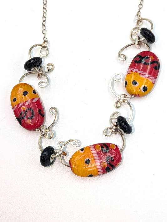 Orange, Red & Black Statement Necklace