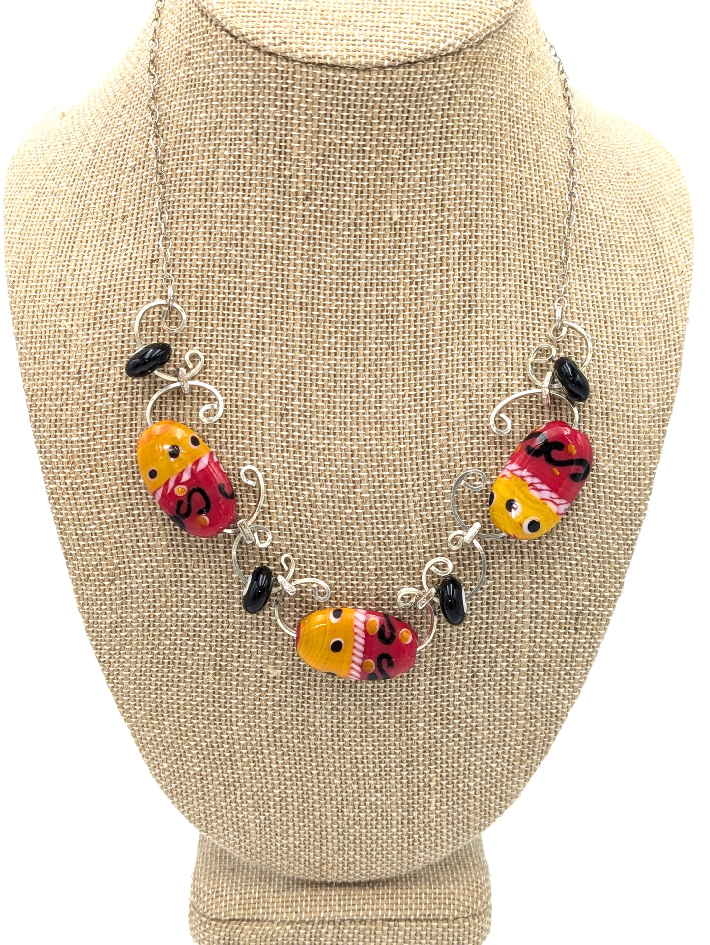 Orange, Red & Black Statement Necklace