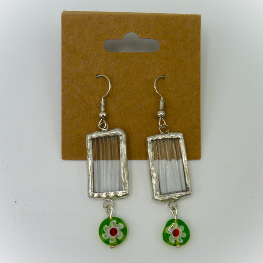 Padula Earrings Rectangle/Bead Green and Clear