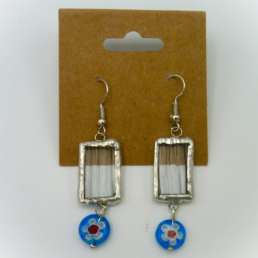 Padula Earrings Rectangle/Bead Clear and Blue