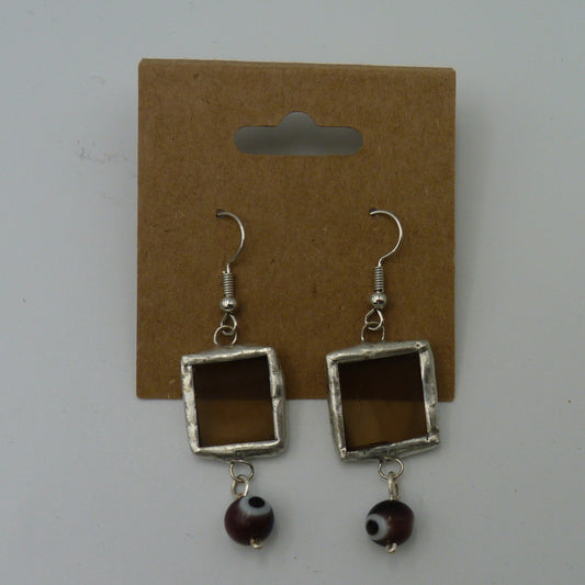 Padula Earrings Square/Bead Brown