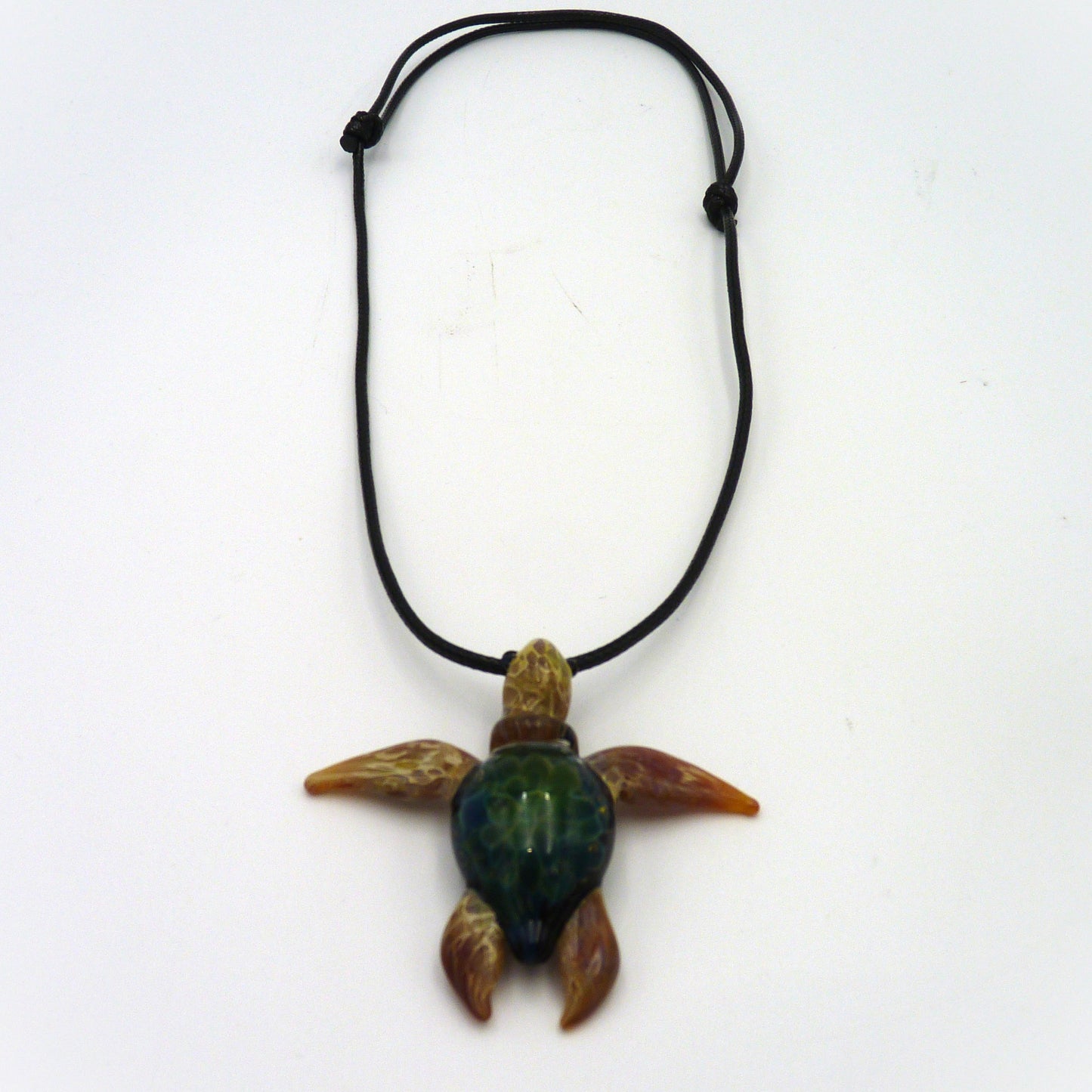 Glass and Fire Necklace Turtle Tan and Green