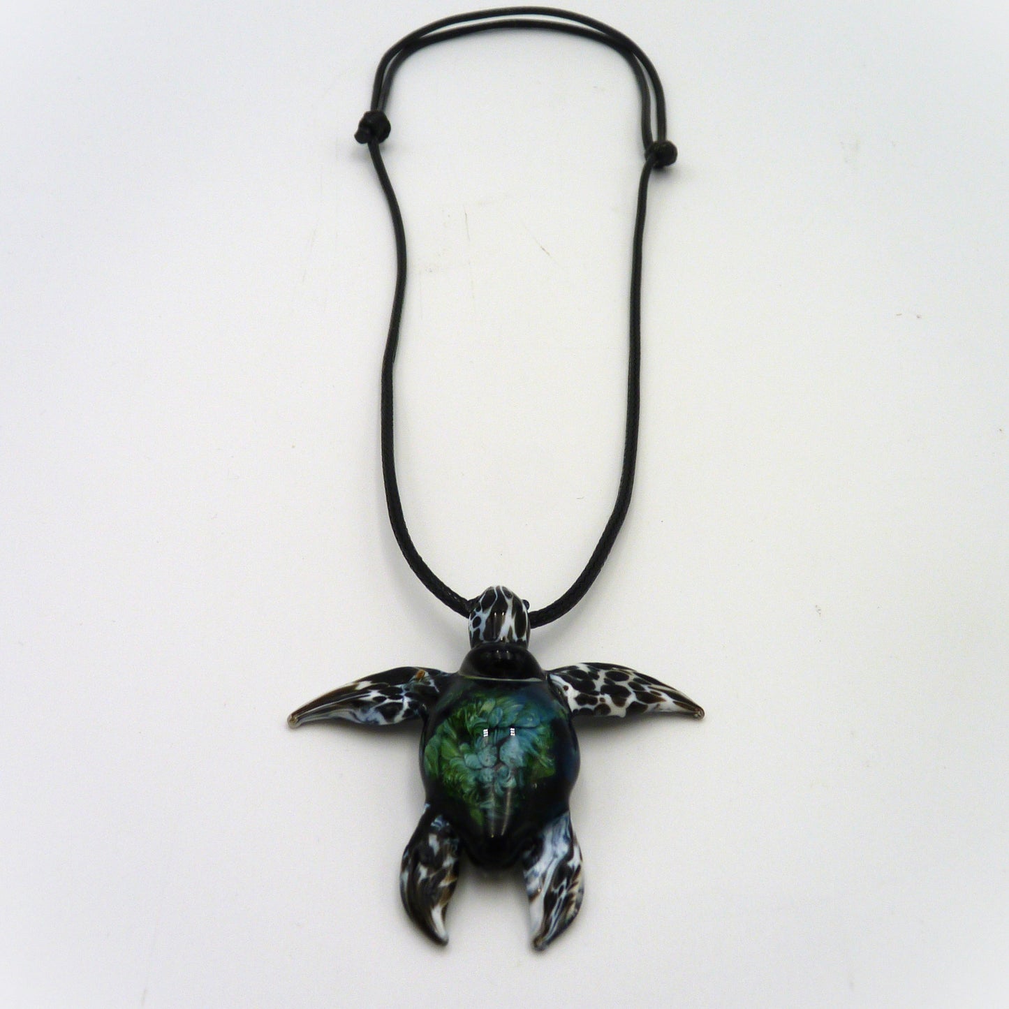 Glass and Fire Necklace Turtle White and Black