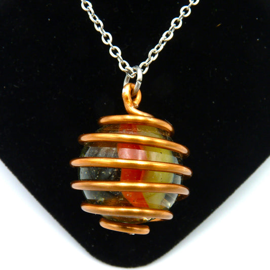 Marble Wrapped Necklace Large Red/White/Yellow Swirl