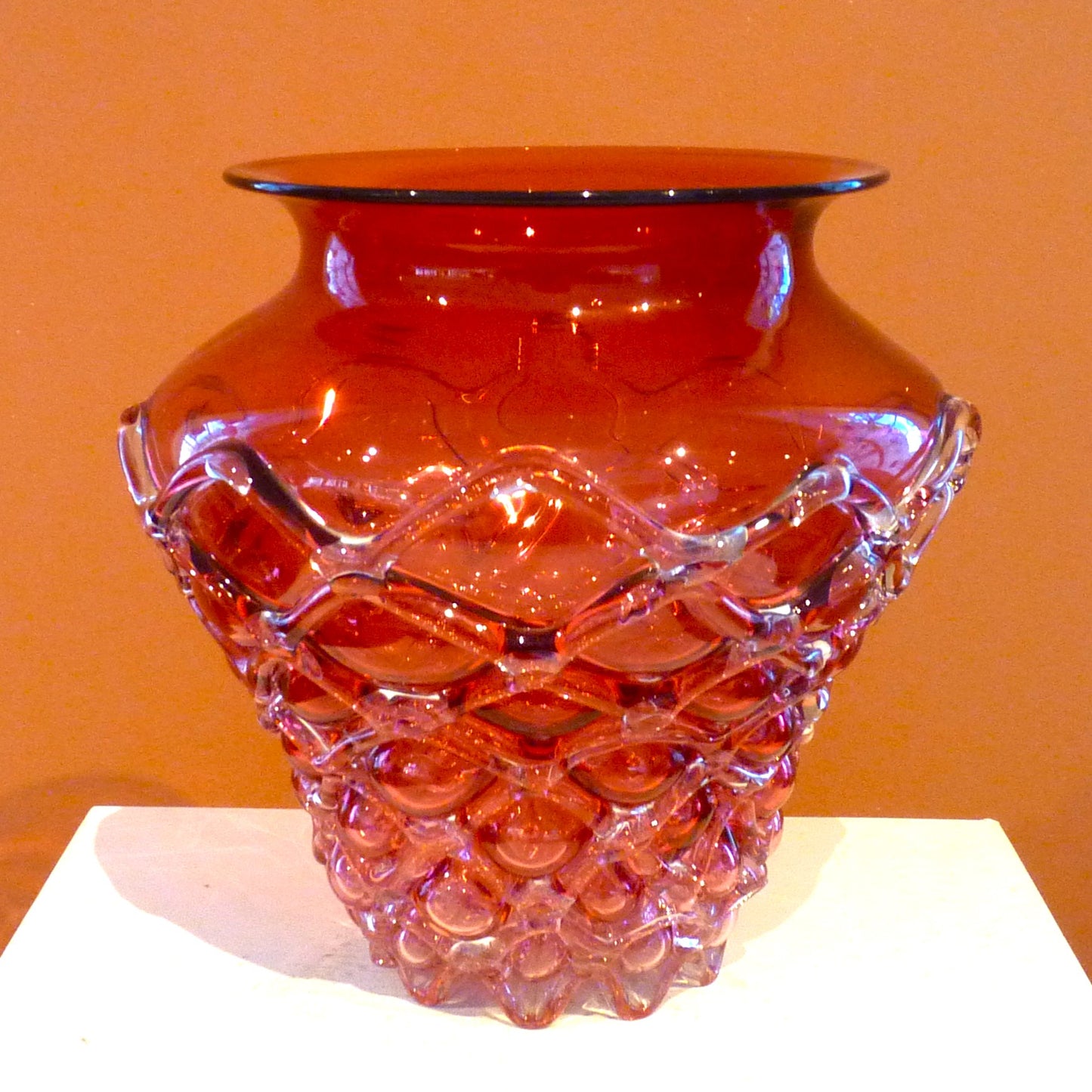 Handblown Glass Ruby Lace Vase by Michael Magyar