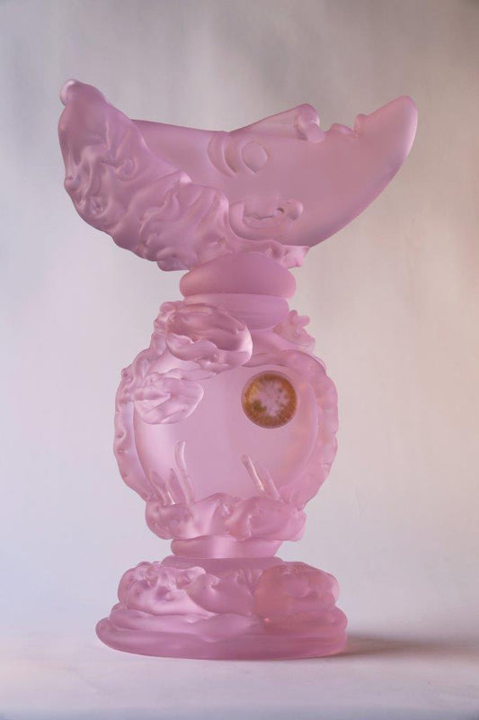 Handcrafted Glass Sculpture "Pink Crescent with Gold Moon" by Richard Jolley