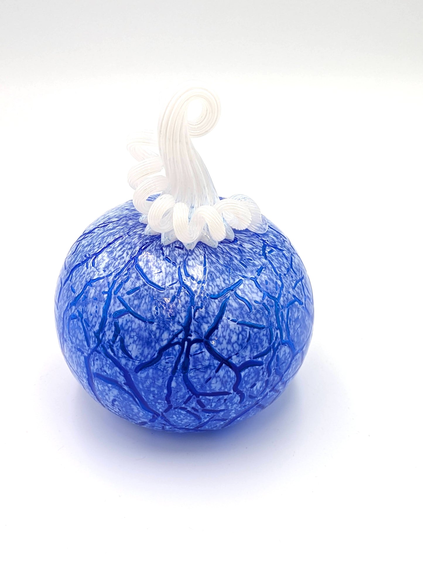 Small Handblown Crackled Glass Pumpkin by Belleau