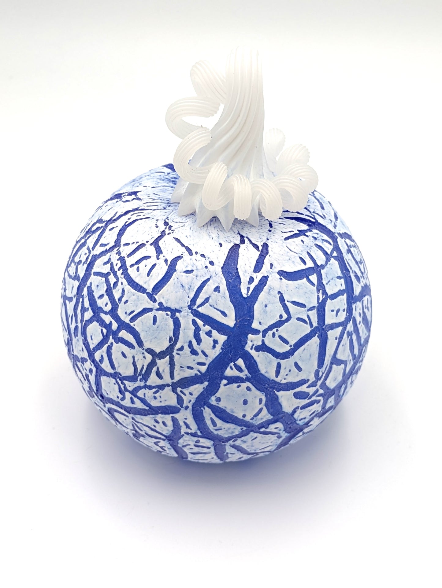 Small Handblown Crackled Glass Pumpkin by Belleau