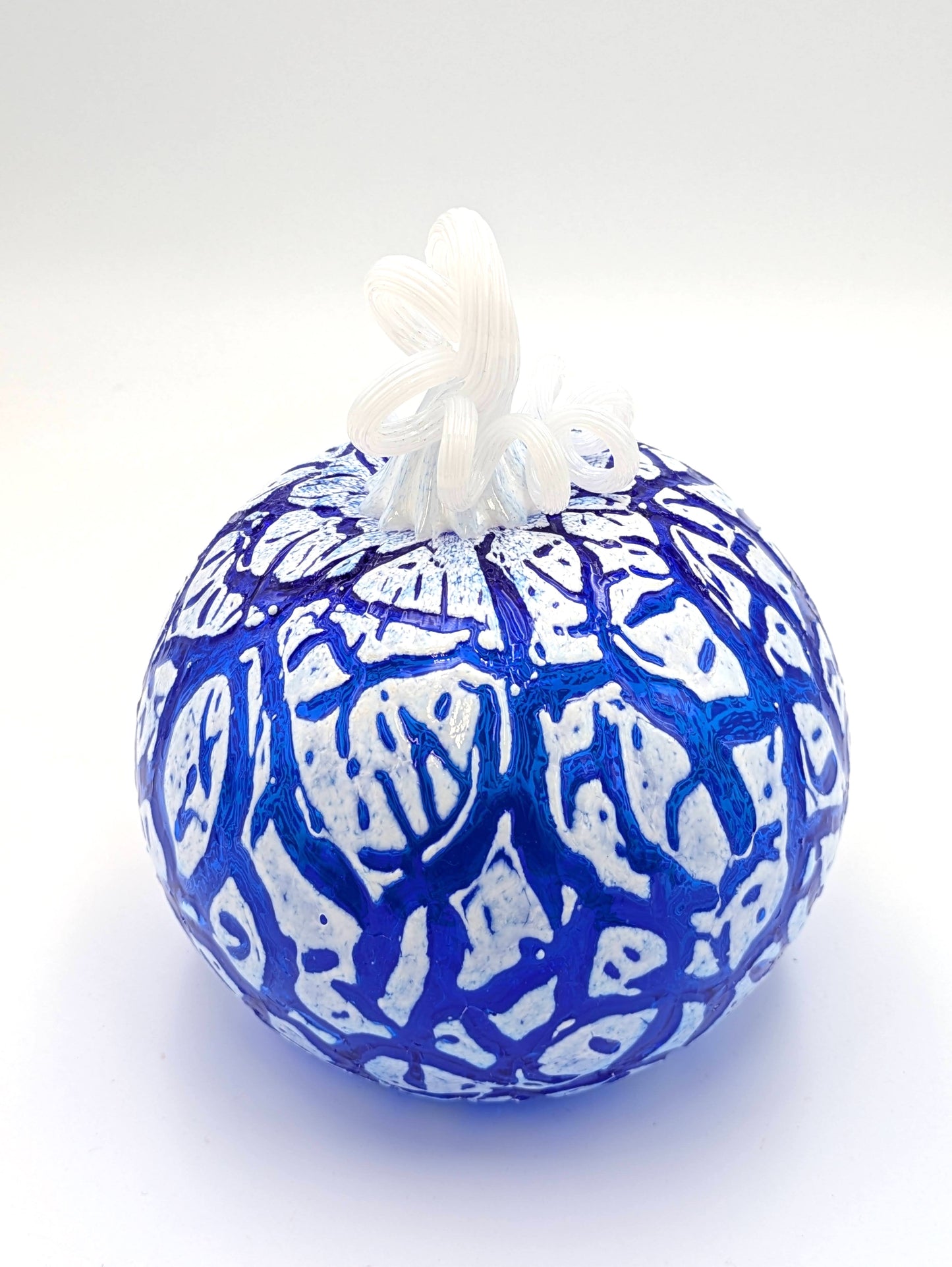 Medium Handblown Crackled Glass Pumpkin by Belleau