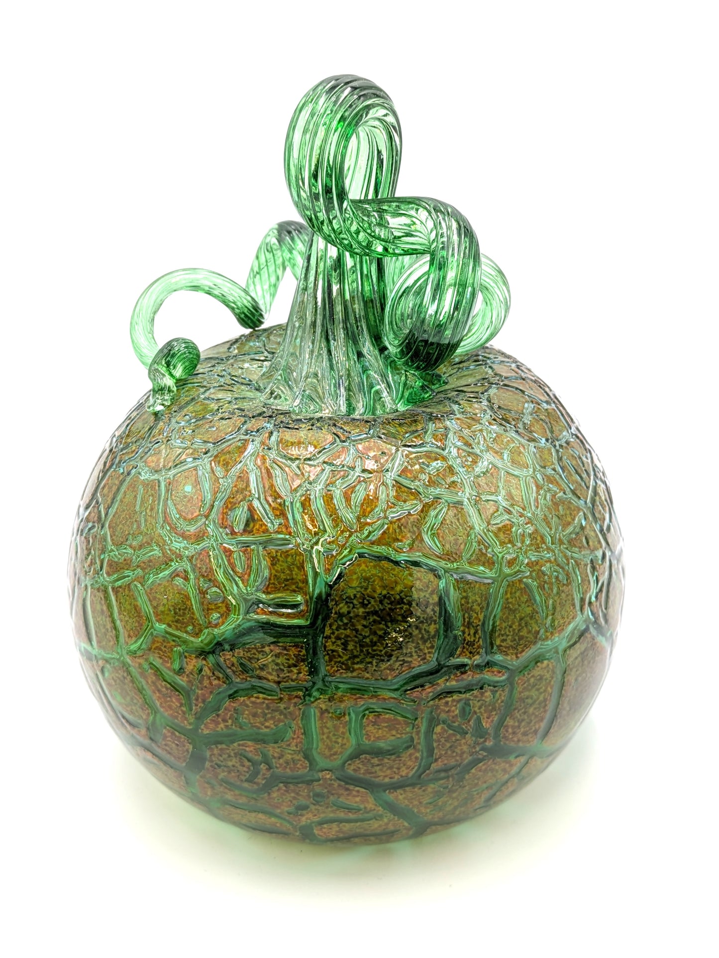 Medium Handblown Crackled Glass Pumpkin by Belleau