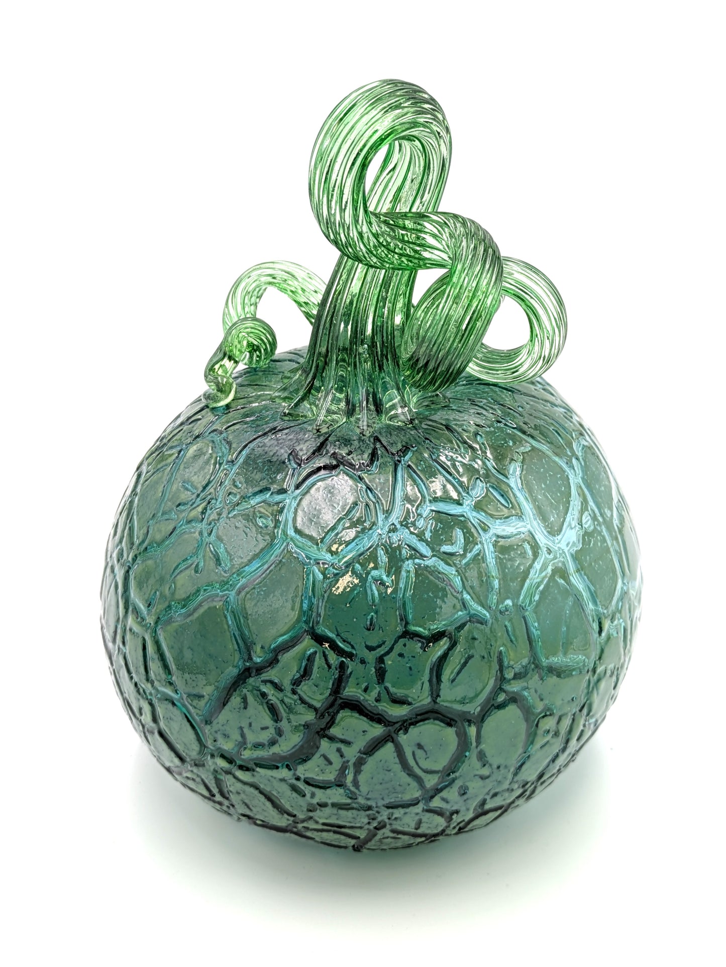 Medium Handblown Crackled Glass Pumpkin by Belleau