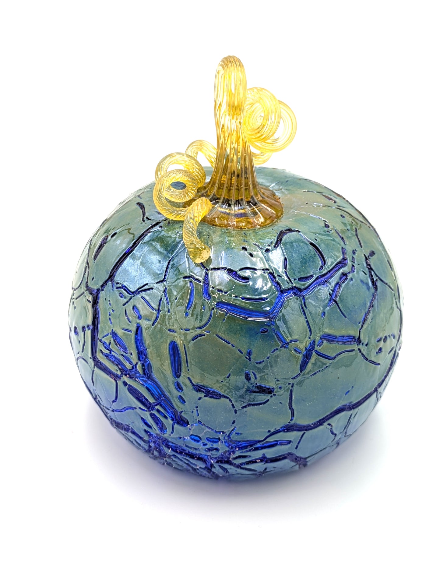 Medium Handblown Crackled Glass Pumpkin by Belleau